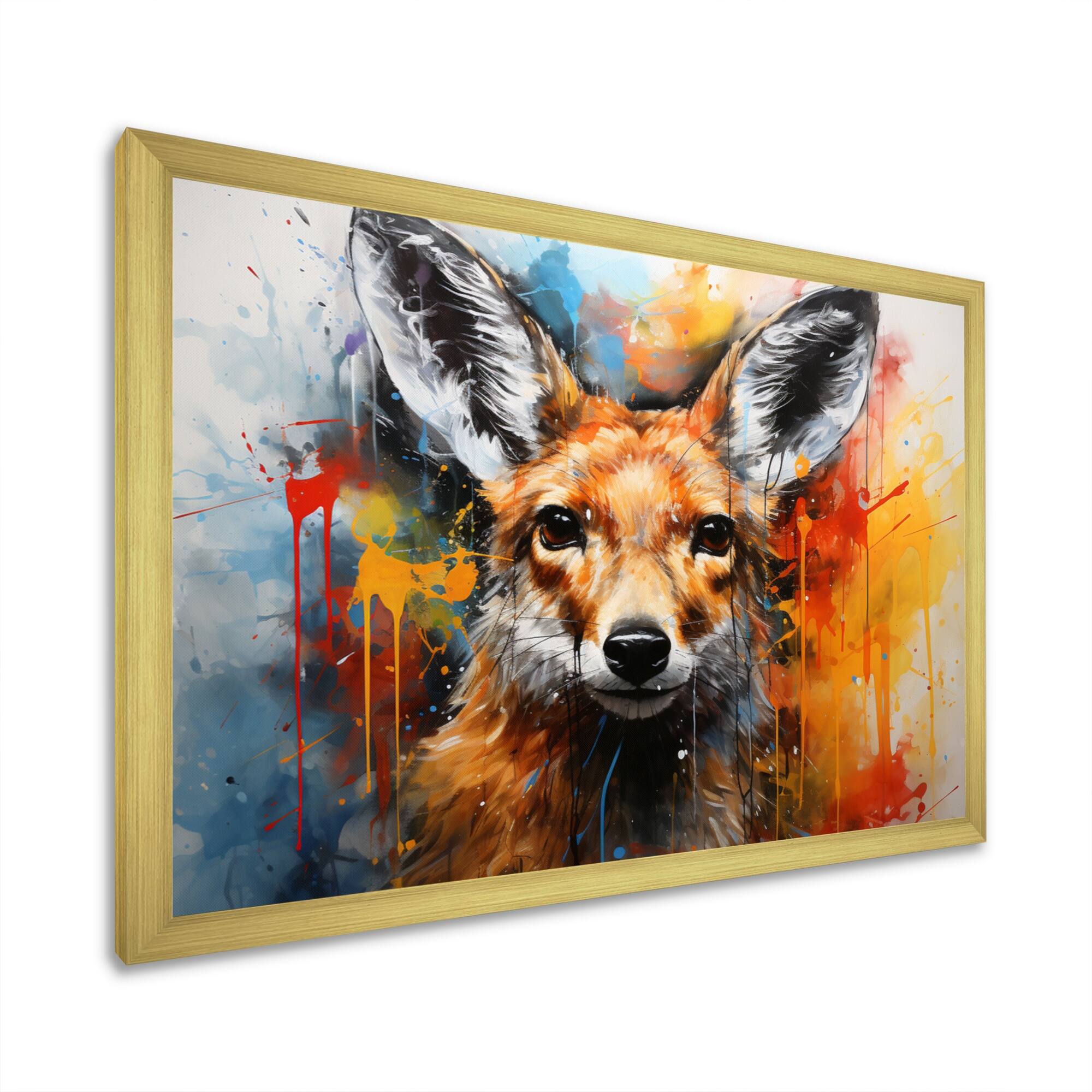 Designart "Kangaroo Bound Collage" Animals Framed Canvas Wall Art Bed